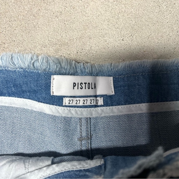 Pistola Light Blue Denim Distressed Raw Hem High Rise Shorts Size 27 - Picture 2 of 5